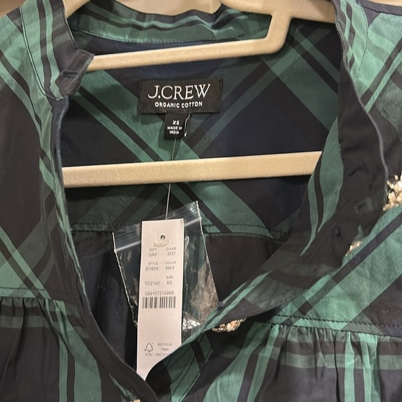 NWT J Crew Organic Cotton Fresco Top Jewel Buttons Green Blue Tartan Plaid - Picture 4 of 7